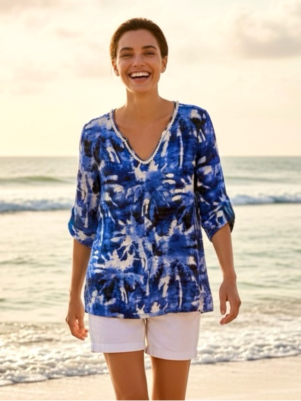 Tommy Bahama Linen V-Neck Top, SZ L
